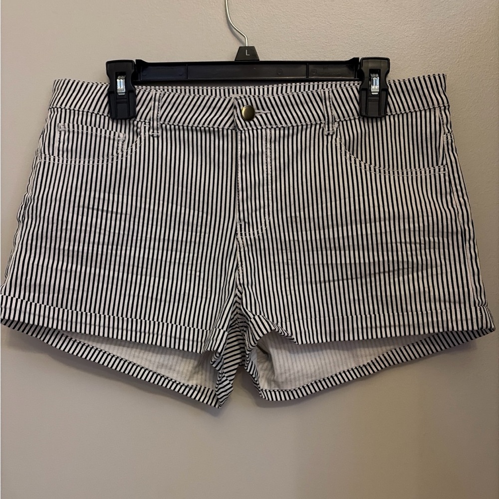 H&M Black & White Striped Denim Shorts